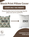 Handblock Floral Print Throw Pillow Case - 100% Pure Linen in Brown and Gray