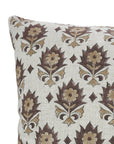 Kusum Brown Viscose Linen Handblock Floral Cushion Cover - Elegant, Artisan Crafted By Fabdivine