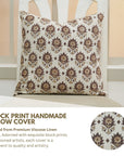 Kusum Brown Viscose Linen Handblock Floral Cushion Cover - Elegant, Artisan Crafted By Fabdivine