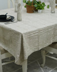 Tablecloth White Thick Cotton With Floral Handblock Printed - 6 Kamal Design By Fabdivine