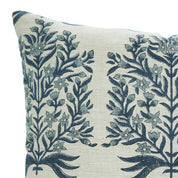 Boho Handblock Printed Pillow Case – Vrindavan Blue Floral Linen Blend By Fabdivine.