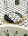 HAND BLOCK PRINTED FLORAL COTTON KITCHEN TABLE WRPS And NAPKINS SET - CHUI MUI