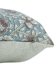 Saundrya Block Printed Handmade Floral Cushion Protector – Light Blue & Brown 