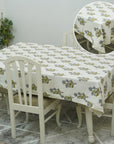 Floral Hand-Block Printed Thick Cotton White Table Covering - Abhishek By Fabdivine