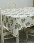 Floral Hand-Block Printed Thick Cotton White Table Covering - Abhishek By Fabdivine