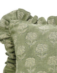 Block Print Thick Linen Frill Pillow Cover-Rohini