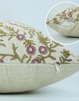 Cushion Wrap/Case Handblock Printed Linen Blend – Pink Shehjan Floral Design By Fabdivine.