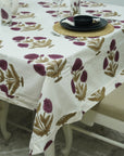 Handblock Printed Thick Cotton Tablecloth With Intricate Floral Pattern - Badshah By Fabdivine