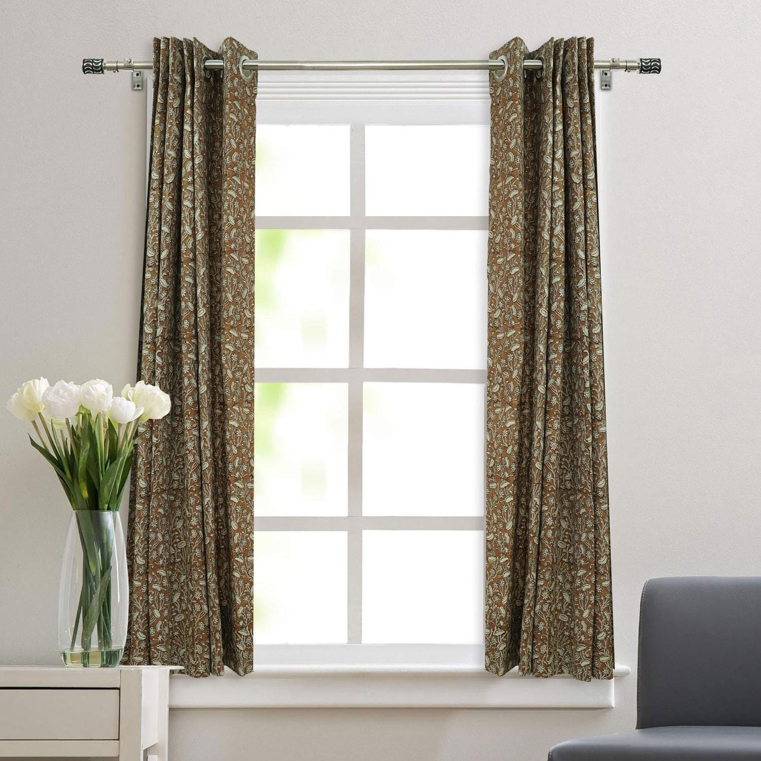 Pure Linen Block Print Curtains - Minimalist Window Panels for Home Décor - Pishta