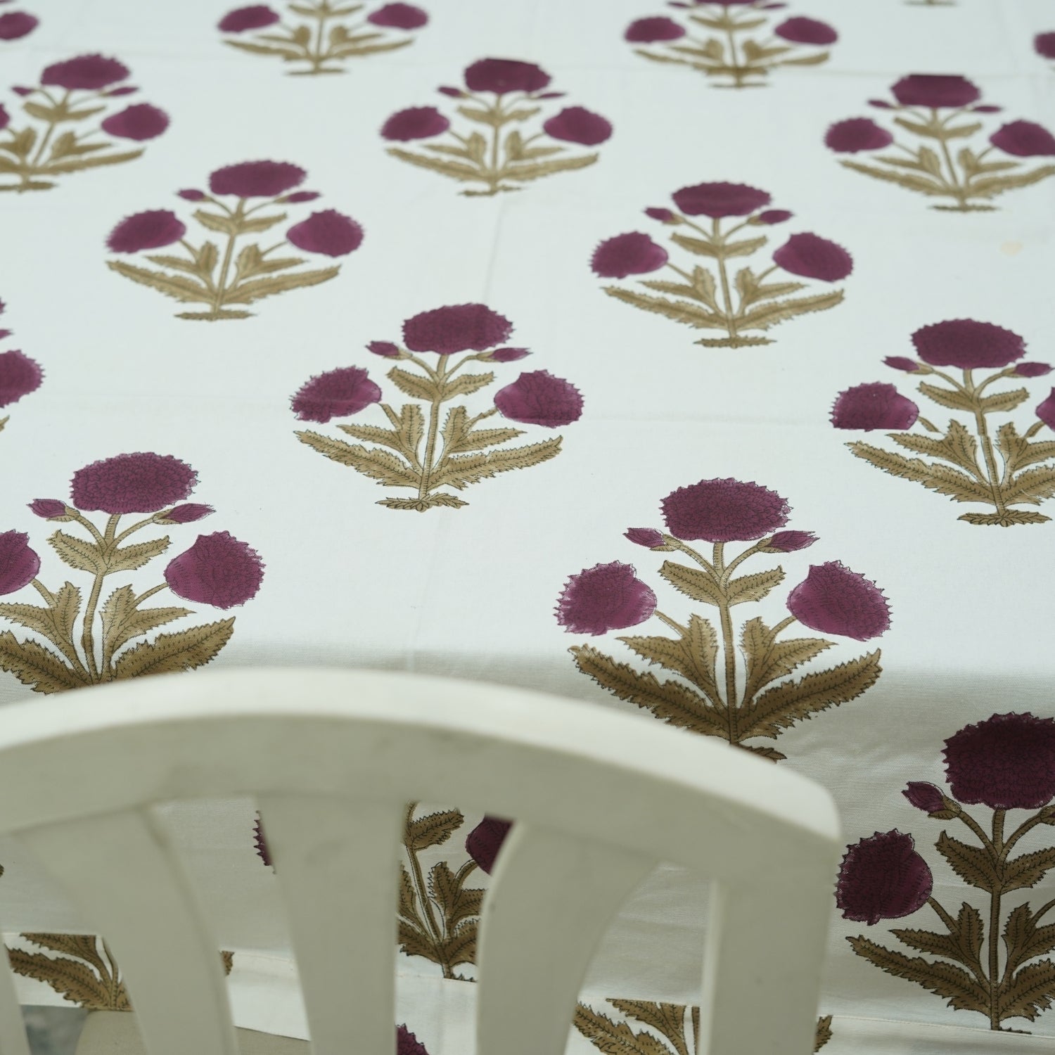 Handblock Printed Thick Cotton Tablecloth With Intricate Floral Pattern - Badshah By Fabdivine