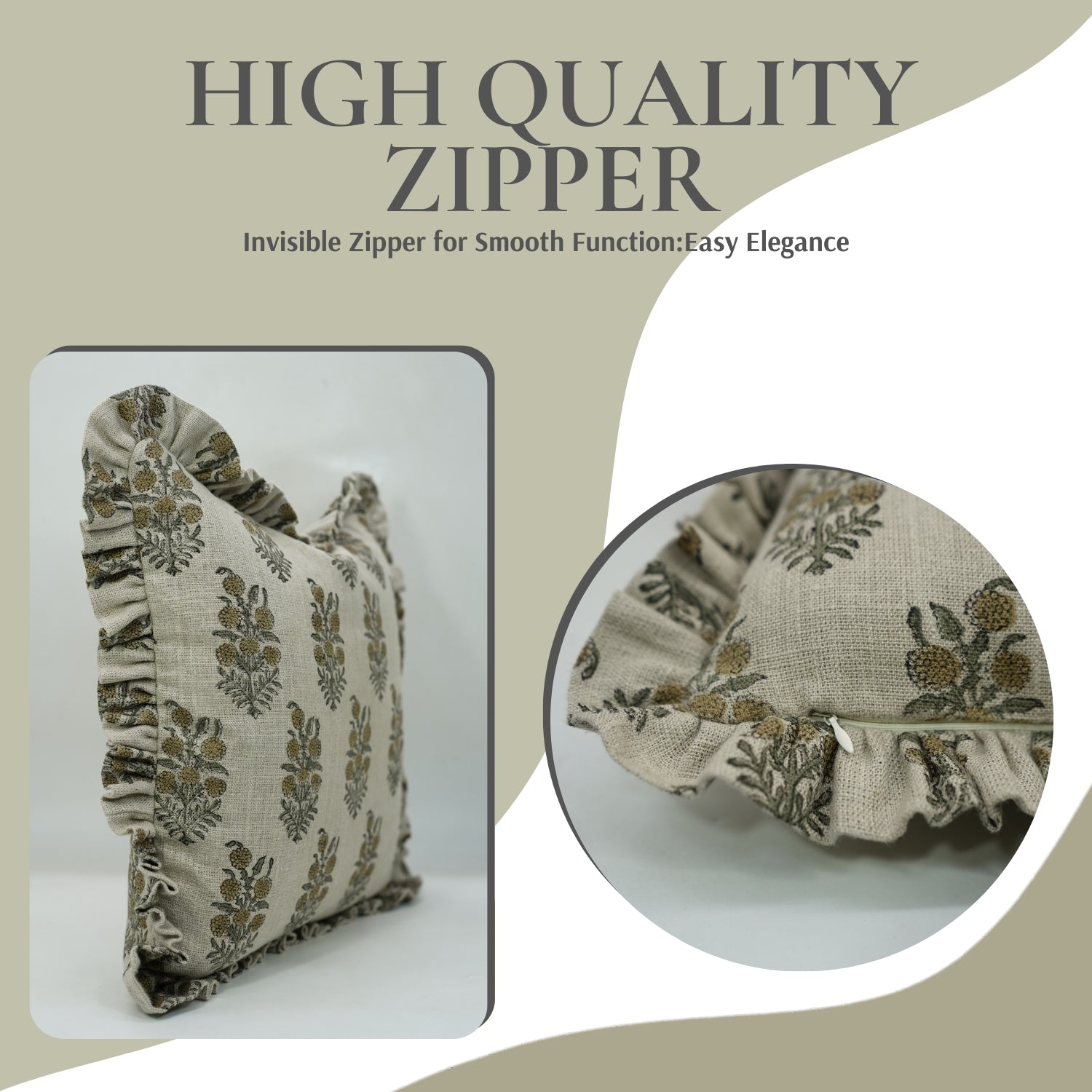 Block Print Thick Linen Frill Pillow Cover-Hjara