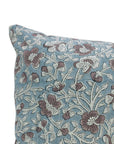 Saundrya Block Printed Handmade Floral Cushion Protector – Light Blue & Brown 