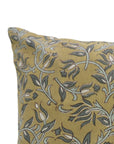 Kamal Dutta Floral Handmade Linen Cushion Cover – Dark Tan Green & Gray Block Printed