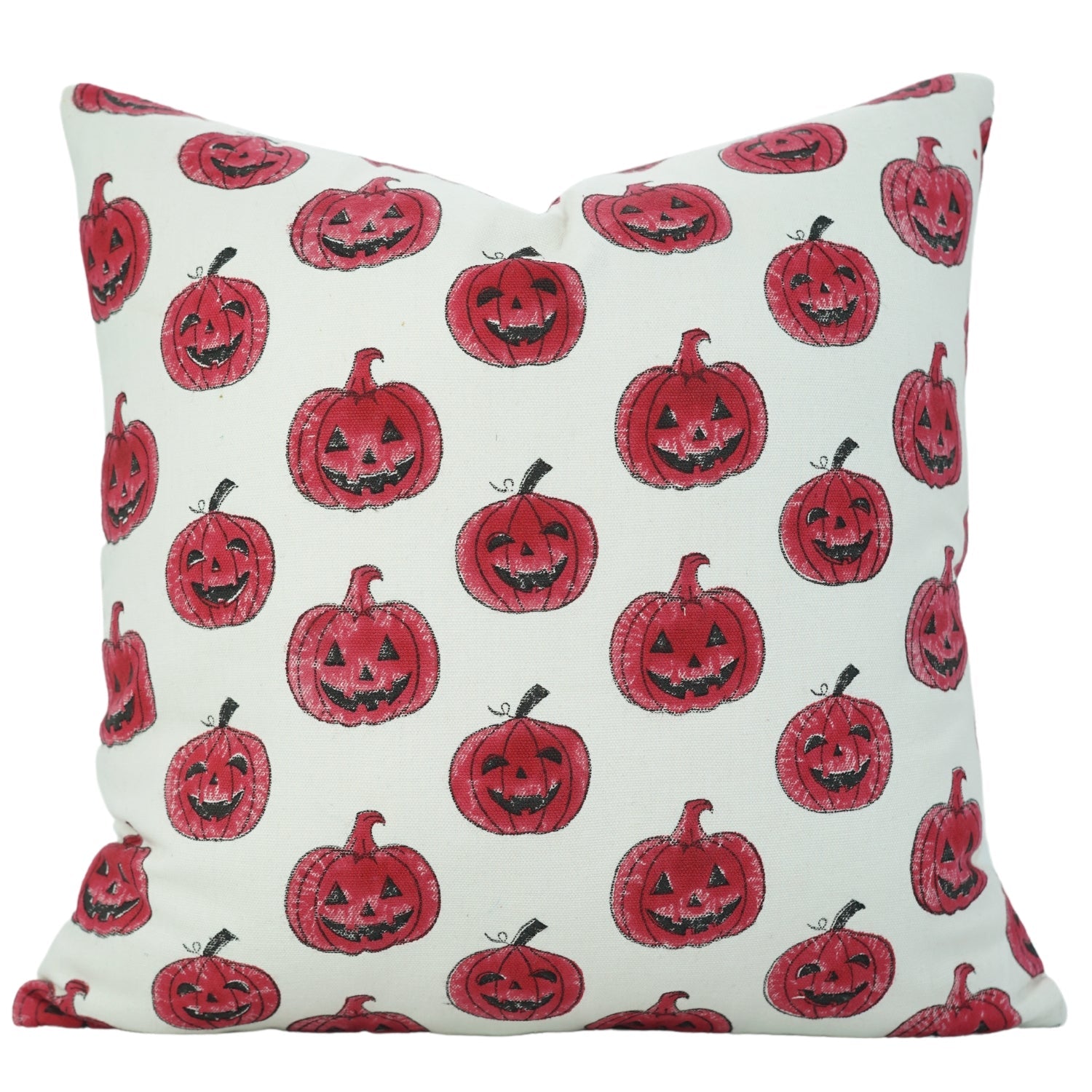 Hand Block Printed Throw Cushion Cover Thick White Cotton – Pumpkin Red By Fabdivine.