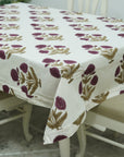 Handblock Printed Thick Cotton Tablecloth With Intricate Floral Pattern - Badshah By Fabdivine