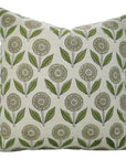 Floral Print Linen Blend Hand Block Green Cushion Cover - Ganda Pushp By Fabdivine