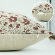 Throw Pillow Versatile – Handblock Printed Thick Linen with Sandhya Red Floral Design By Fabdivine.