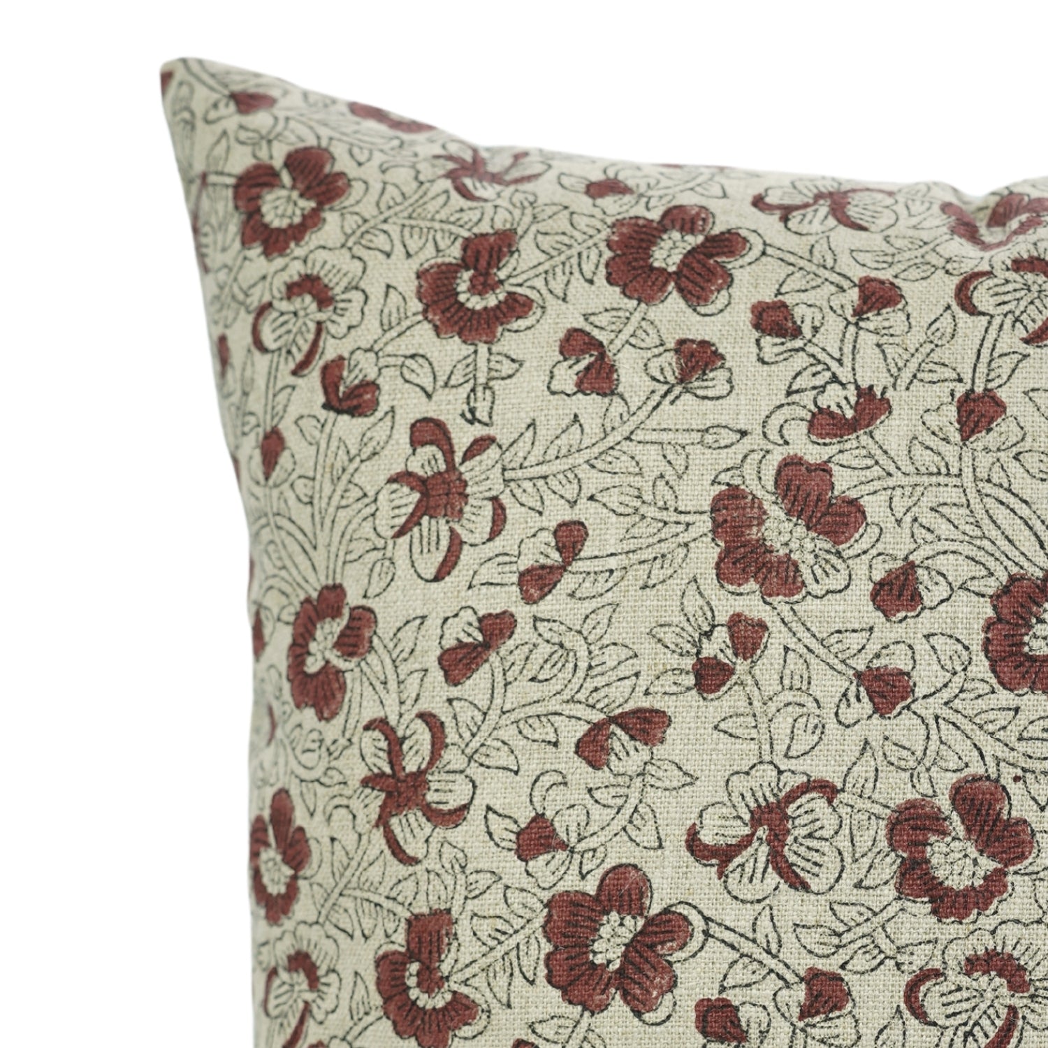 Throw Pillow Versatile – Handblock Printed Thick Linen with Sandhya Red Floral Design By Fabdivine.