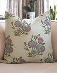 Pure Linen Hand Block Cushion Cover – Sandhya Pushp Pink Floral Design By Fabivine