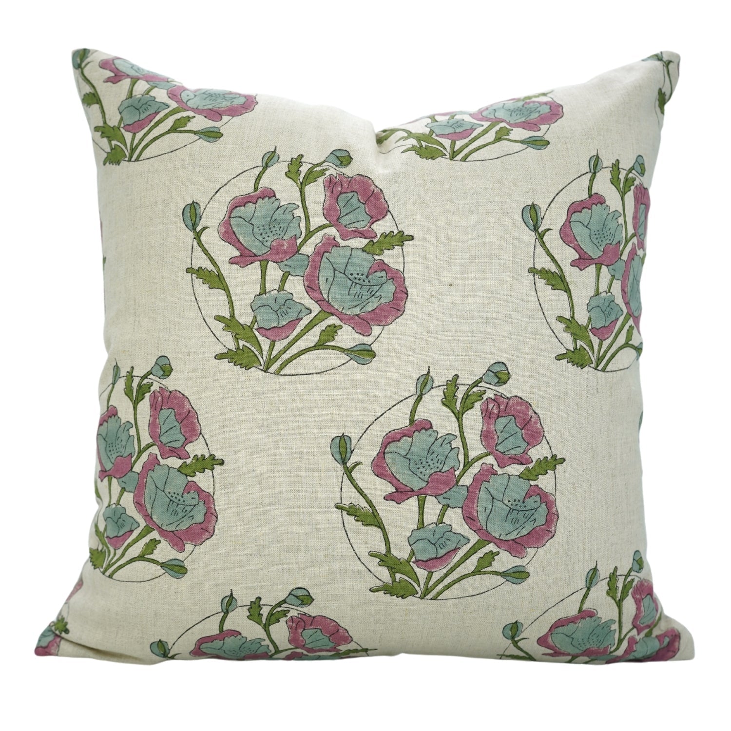 Pure Linen Hand Block Cushion Cover – Sandhya Pushp Pink Floral Design By Fabivine