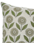 Floral Print Linen Blend Hand Block Green Cushion Cover - Ganda Pushp By Fabdivine