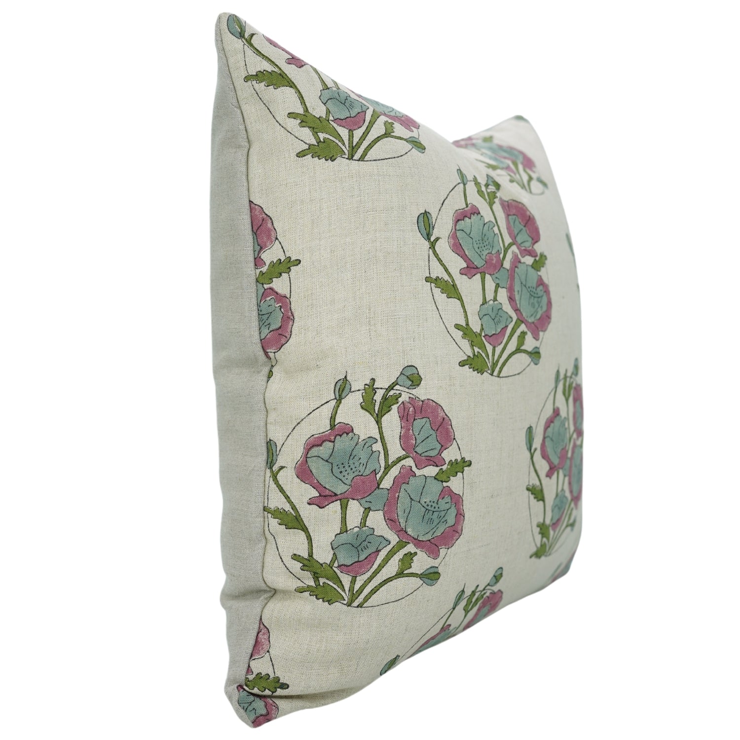 Pure Linen Hand Block Cushion Cover – Sandhya Pushp Pink Floral Design By Fabivine