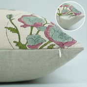 Pure Linen Hand Block Cushion Cover – Sandhya Pushp Pink Floral Design By Fabivine