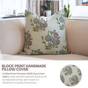 Pure Linen Hand Block Cushion Cover – Sandhya Pushp Pink Floral Design By Fabivine