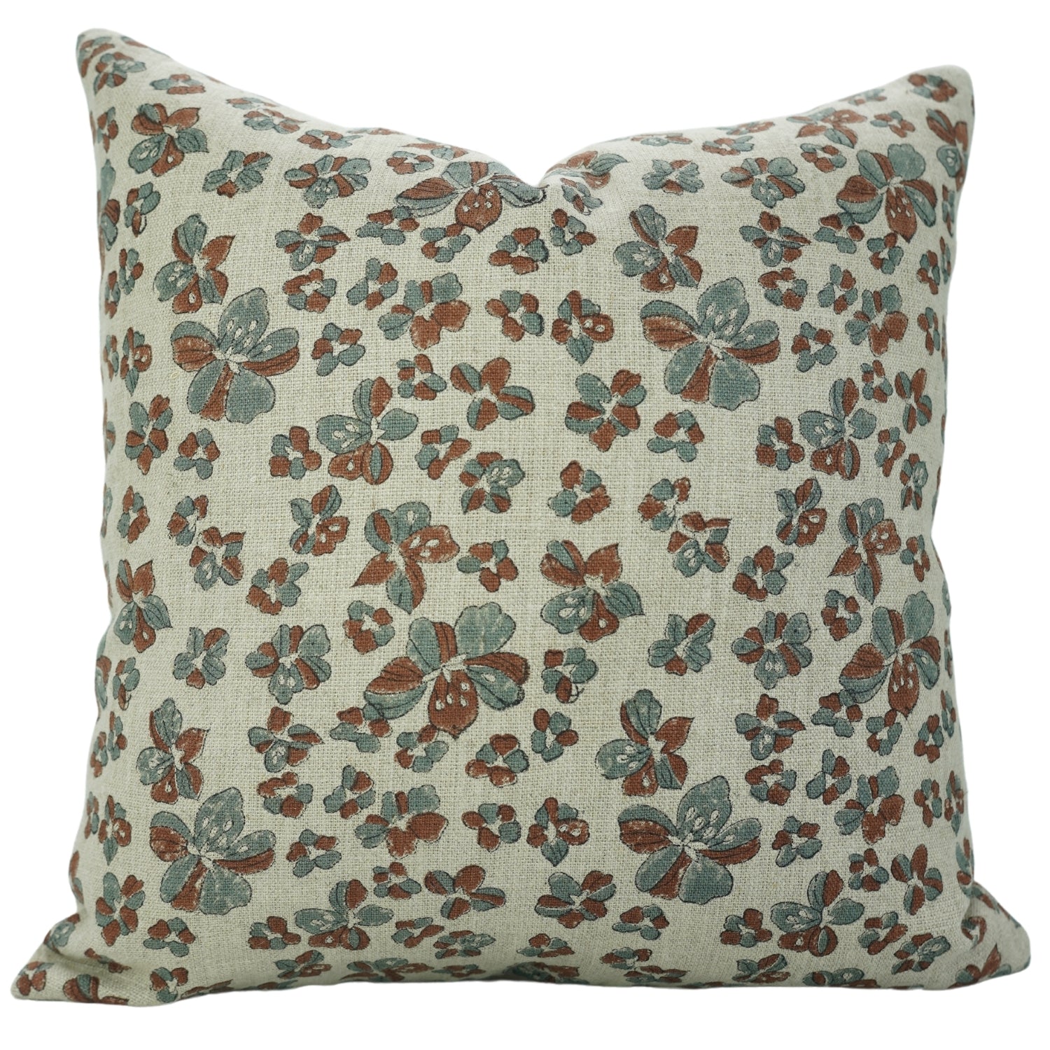 Throw Pillow Handblock Soft Thick Linen with Custom Jhilmil Brown Floral Pattern By Fabdivine.