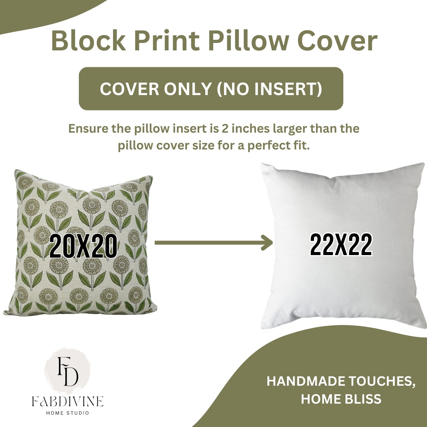 Floral Print Linen Blend Hand Block Green Cushion Cover - Ganda Pushp By Fabdivine