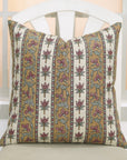 Square Throw Pillow Cover Handblock Printed Linen Blend Floral Design - Red Laxmi By Fabdivine.