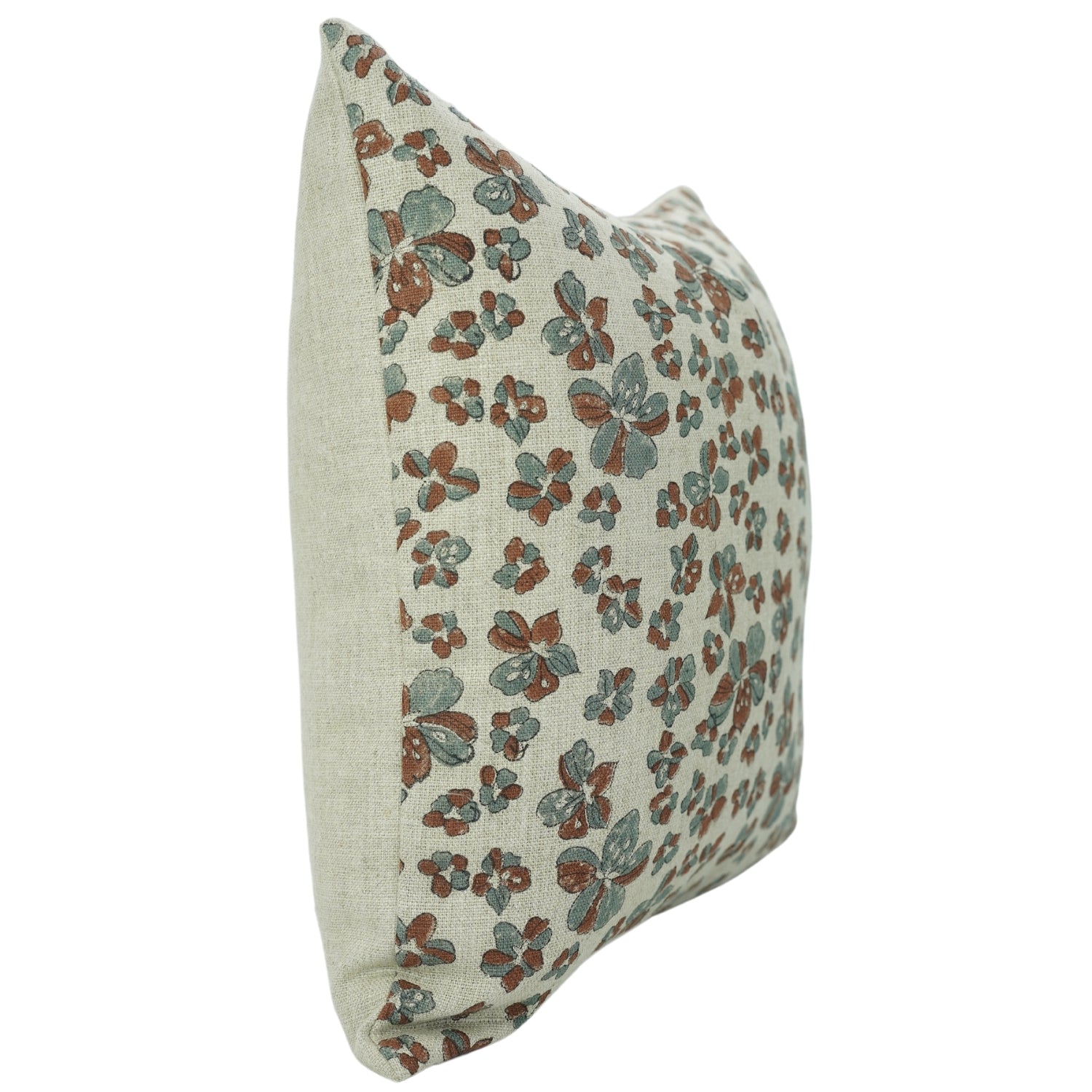 Throw Pillow Handblock Soft Thick Linen with Custom Jhilmil Brown Floral Pattern By Fabdivine.