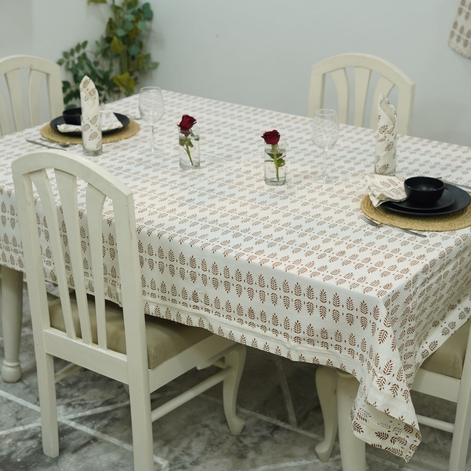 Eco-Friendly Thick Cotton Dining Cover Featuring Darpan Floral Hand-Block Prints By Fabdivine