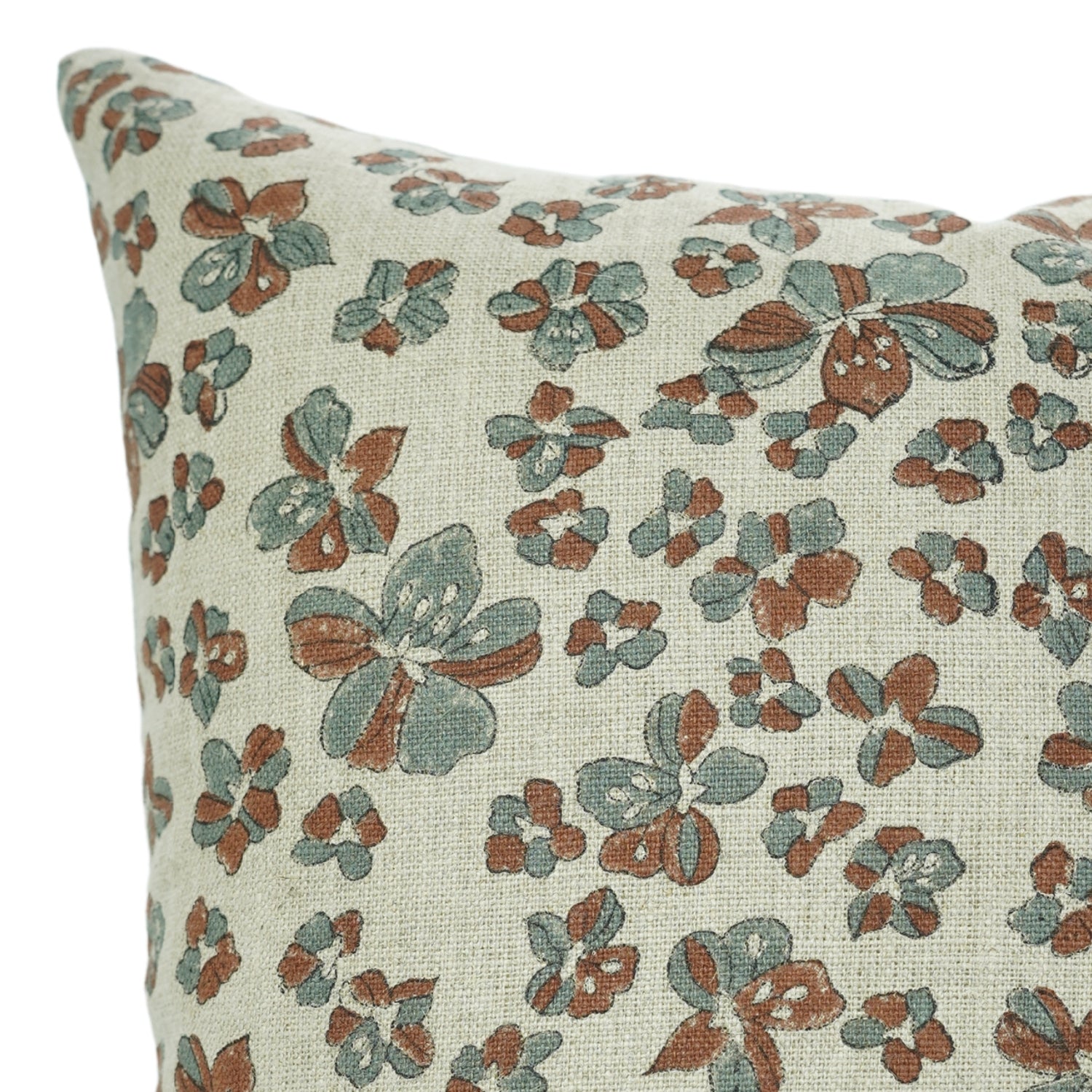 Throw Pillow Handblock Soft Thick Linen with Custom Jhilmil Brown Floral Pattern By Fabdivine.