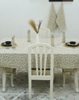 Rectangular White Cotton Tablecloth With Himachal Floral Hand-Block Prints - Elegant Dining Deco By Fabdivine