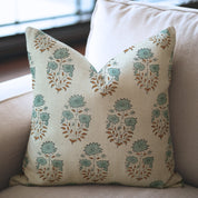 Pure Linen Handblock Printed Floral Pillow Case – Mayra Green By Fabdivine.