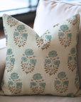 Pure Linen Handblock Printed Floral Pillow Case – Mayra Green By Fabdivine.