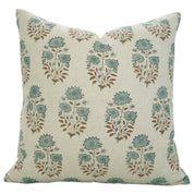 Pure Linen Handblock Printed Floral Pillow Case – Mayra Green By Fabdivine.