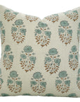 Pure Linen Handblock Printed Floral Pillow Case – Mayra Green By Fabdivine.