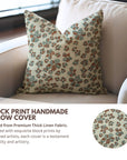 Throw Pillow Handblock Soft Thick Linen with Custom Jhilmil Brown Floral Pattern By Fabdivine.