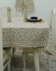 Rectangular White Cotton Tablecloth With Himachal Floral Hand-Block Prints - Elegant Dining Deco By Fabdivine