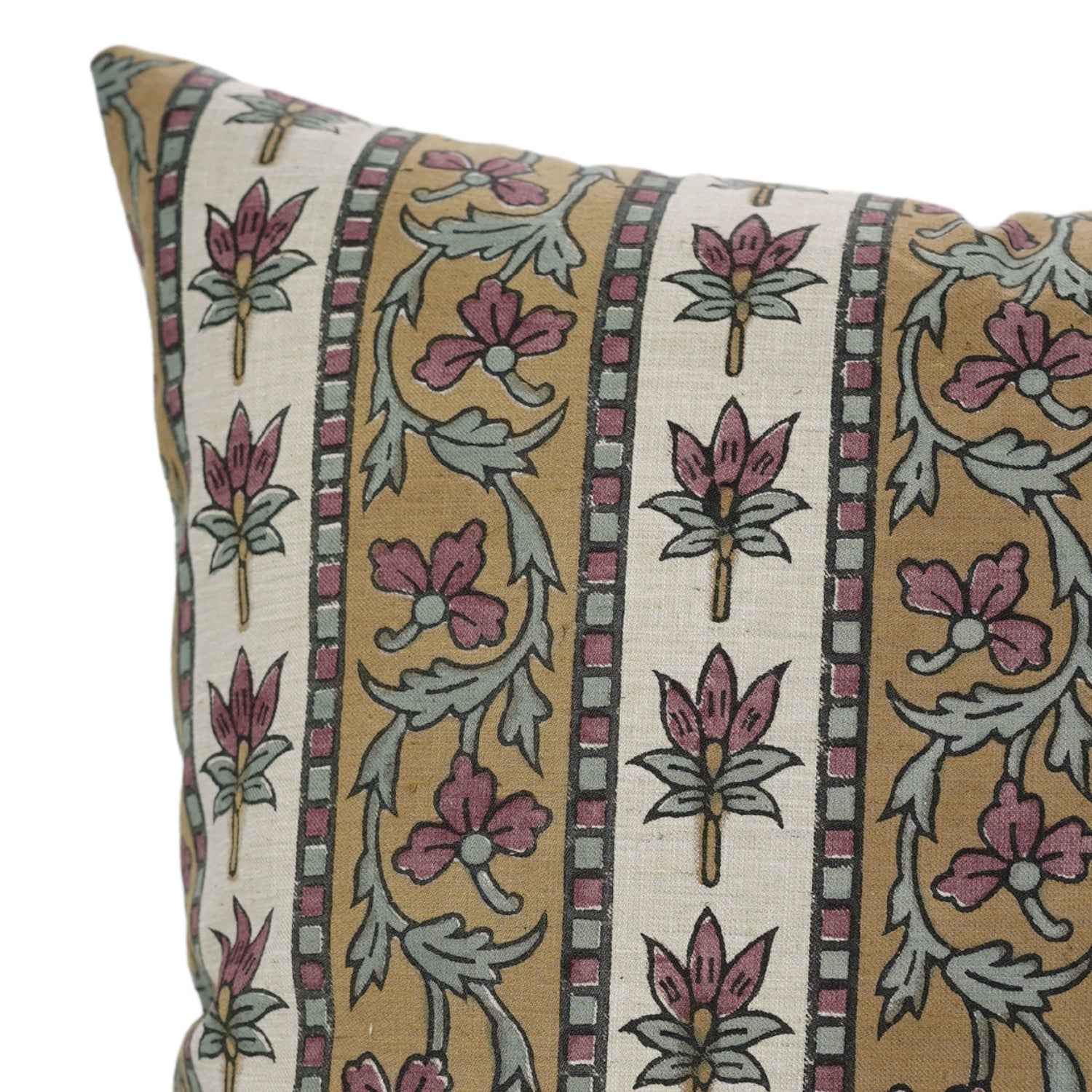 Square Throw Pillow Cover Handblock Printed Linen Blend Floral Design - Red Laxmi By Fabdivine.