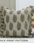 Block Print Thick Linen Frill Pillow Cover-Hjara