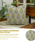 Premium Hand Block Floral Printed Thick Linen Cushion Cover - Mayra