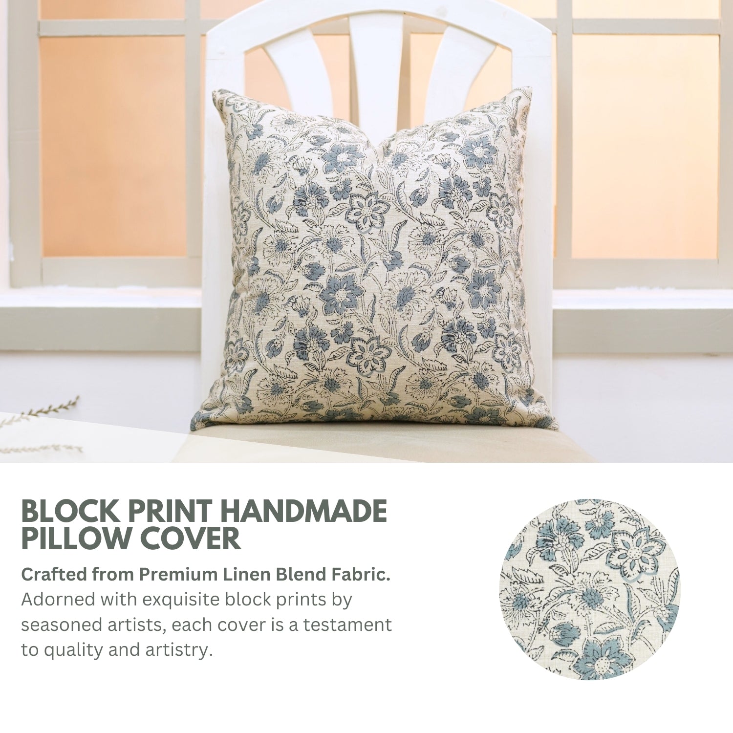 Block Print Linen Blend Pillow Cover-Jarul