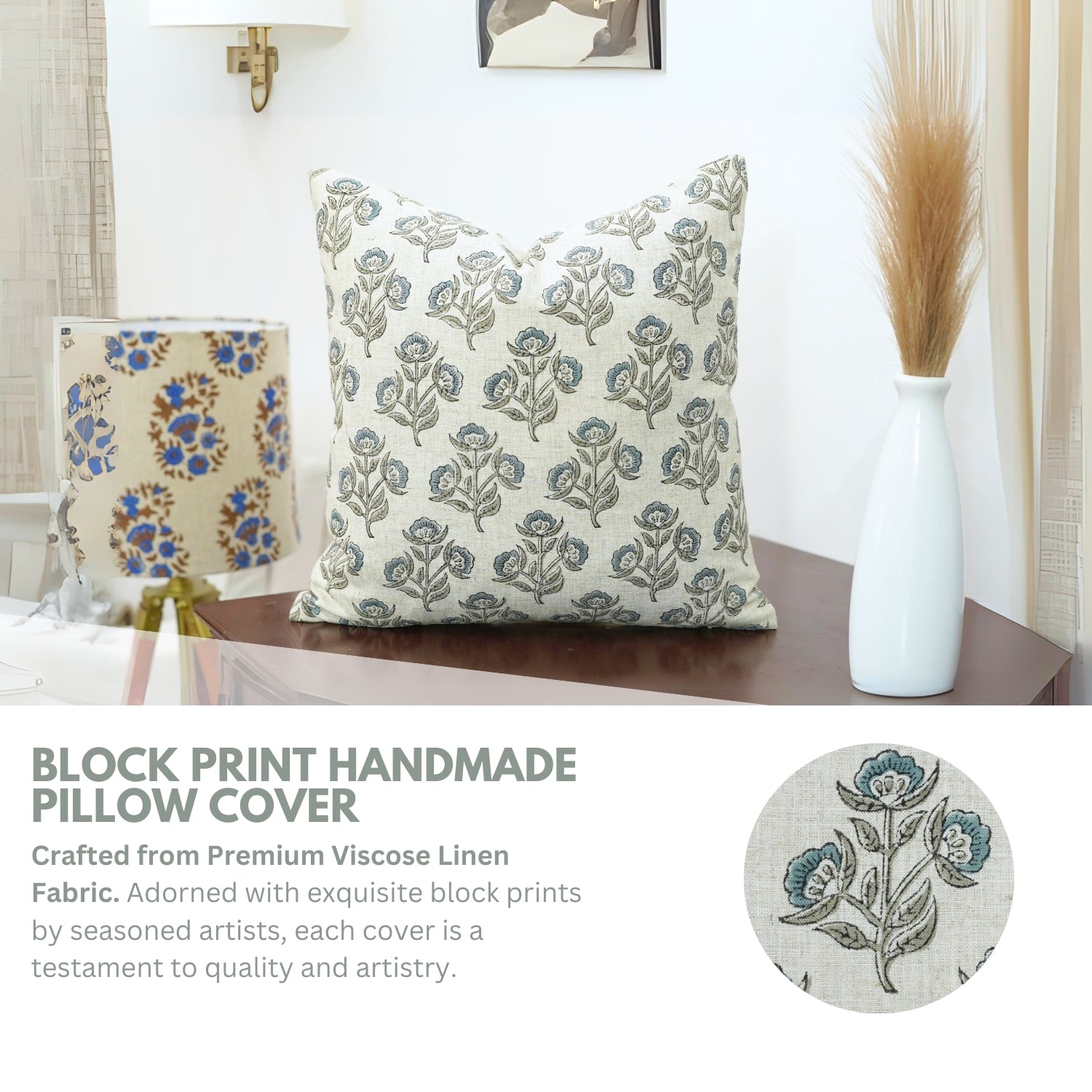 Block Print Viscous Linen Pillow Cover-Bealpatra