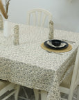 Rectangular White Cotton Tablecloth With Himachal Floral Hand-Block Prints - Elegant Dining Deco By Fabdivine