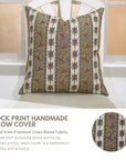 Square Throw Pillow Cover Handblock Printed Linen Blend Floral Design - Red Laxmi By Fabdivine.