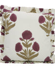 Block Printed Thick Cotton White Frill Pillow Cover - Badshah