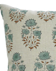 Pure Linen Handblock Printed Floral Pillow Case – Mayra Green By Fabdivine.